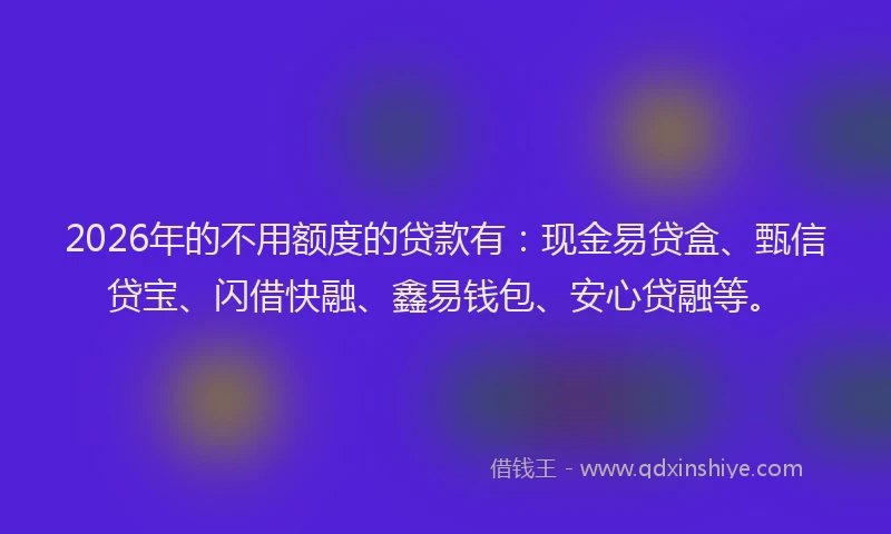 2026年的不用额度的贷款有：现金易贷盒、甄信贷宝、闪借快融、鑫易钱包、安心贷融等。