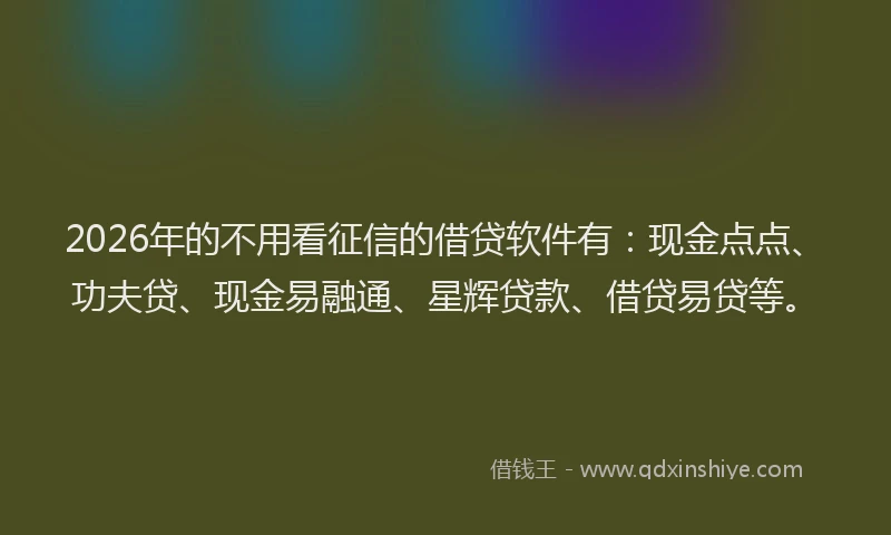 2026年的不用看征信的借贷软件有：现金点点、功夫贷、现金易融通、星辉贷款、借贷易贷等。