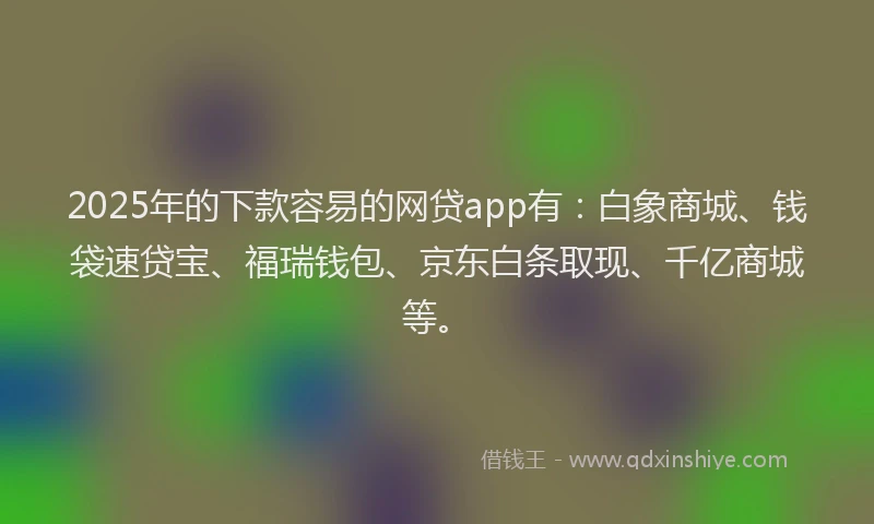 2025年的下款容易的网贷app有:白象商城、钱袋速贷宝、福瑞钱包、京东白条取现、千亿商城等。
