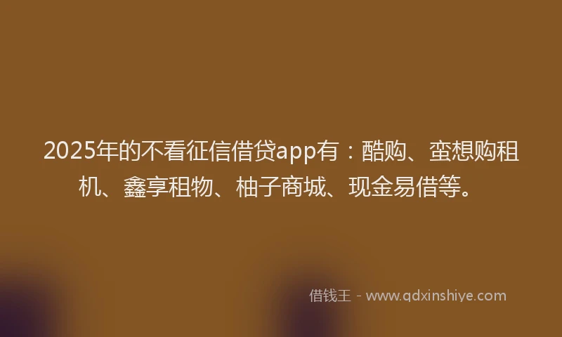2025年的不看征信借贷app有：酷购、蛮想购租机、鑫享租物、柚子商城、现金易借等。