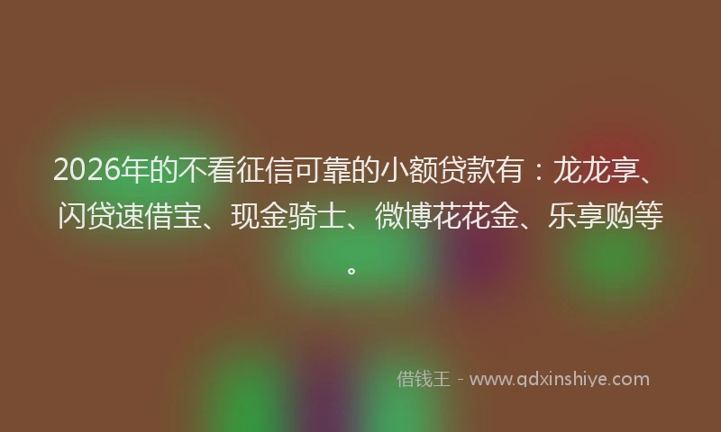 2026年的不看征信可靠的小额贷款有：龙龙享、闪贷速借宝、现金骑士、微博花花金、乐享购等。