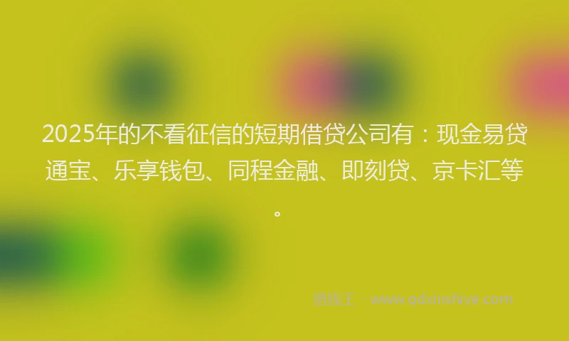 2025年的不看征信的短期借贷公司有：现金易贷通宝、乐享钱包、同程金融、即刻贷、京卡汇等。