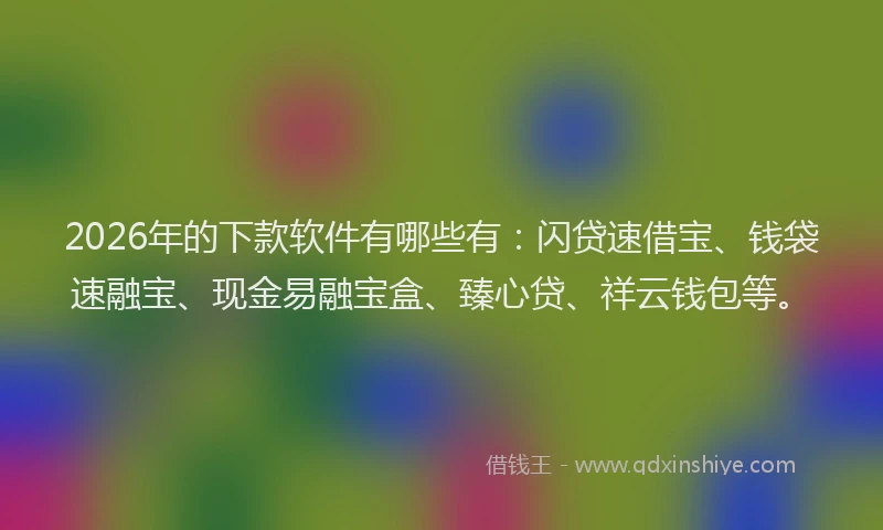 2026年的下款软件有哪些有：闪贷速借宝、钱袋速融宝、现金易融宝盒、臻心贷、祥云钱包等。