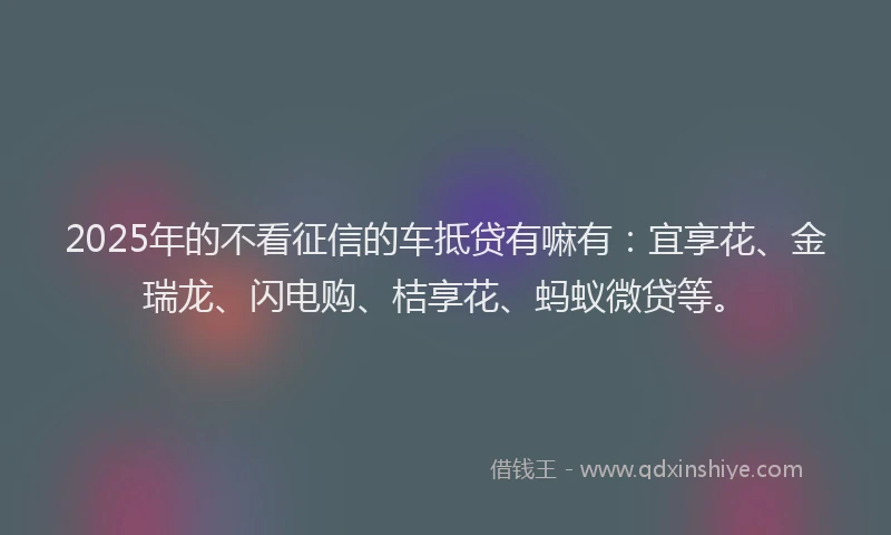 2025年的不看征信的车抵贷有嘛有：宜享花、金瑞龙、闪电购、桔享花、蚂蚁微贷等。