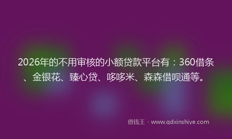 2026年的不用审核的小额贷款平台有:360借条、金银花、臻心贷、哆哆米、森森借呗通等。