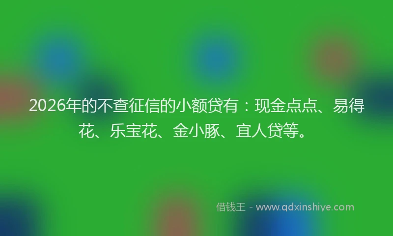 2026年的不查征信的小额贷有:现金点点、易得花、乐宝花、金小豚、宜人贷等。