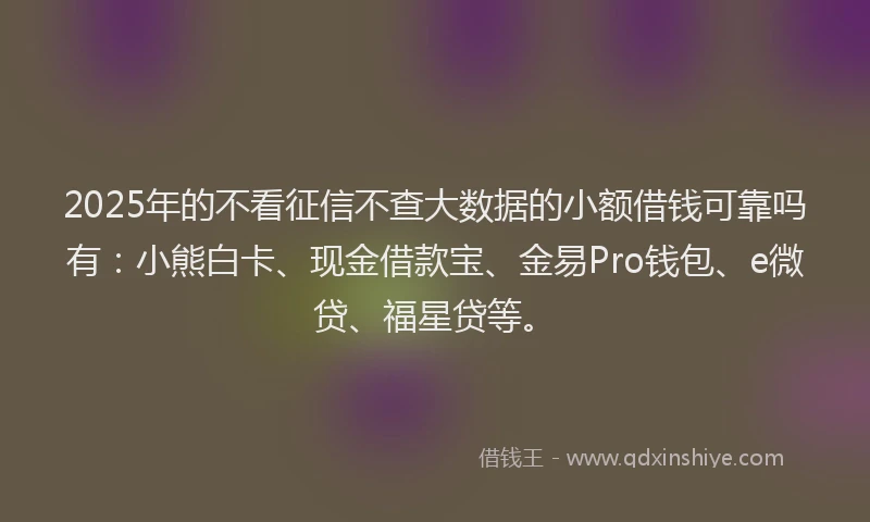 2025年的不看征信不查大数据的小额借钱可靠吗有：小熊白卡、现金借款宝、金易Pro钱包、e微贷、福星贷等。