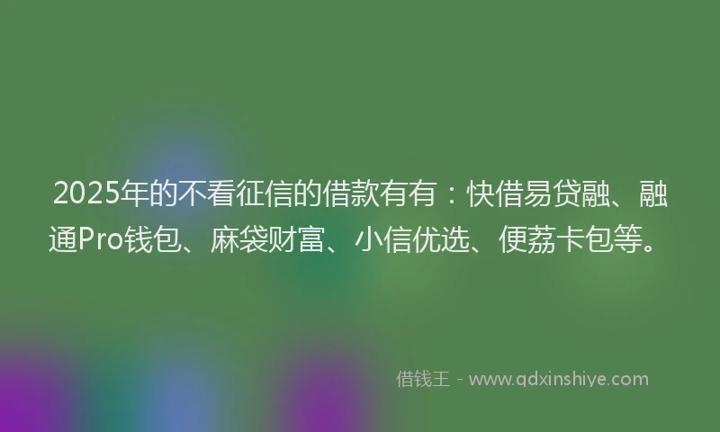 2025年的不看征信的借款有有：快借易贷融、融通Pro钱包、麻袋财富、小信优选、便荔卡包等。