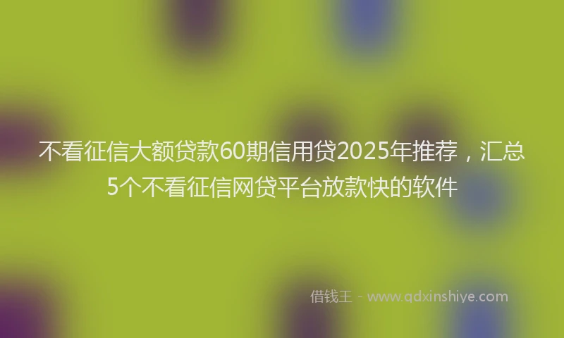 不看征信大额贷款60期信用贷2025年推荐，汇总5个不看征信网贷平台放款快的软件