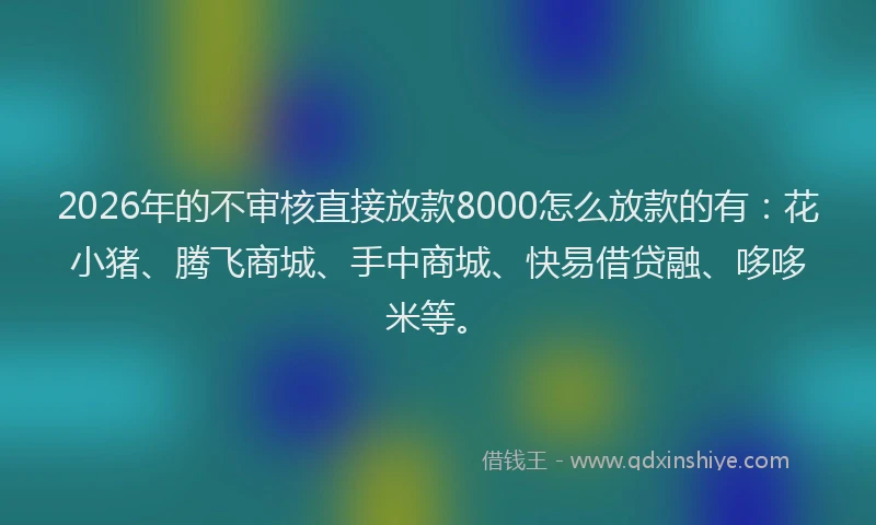 2026年的不审核直接放款8000怎么放款的有:花小猪、腾飞商城、手中商城、快易借贷融、哆哆米等。