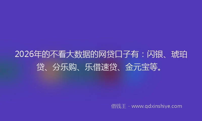 2026年的不看大数据的网贷口子有：闪银、琥珀贷、分乐购、乐借速贷、金元宝等。