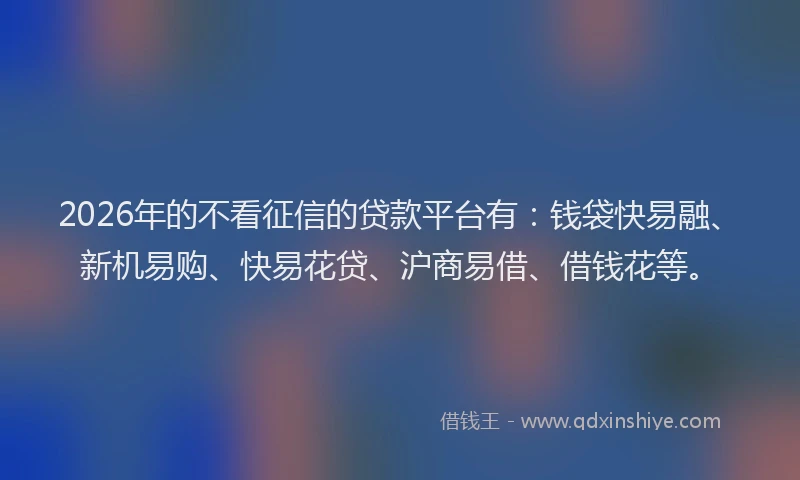 2026年的不看征信的贷款平台有：钱袋快易融、新机易购、快易花贷、沪商易借、借钱花等。