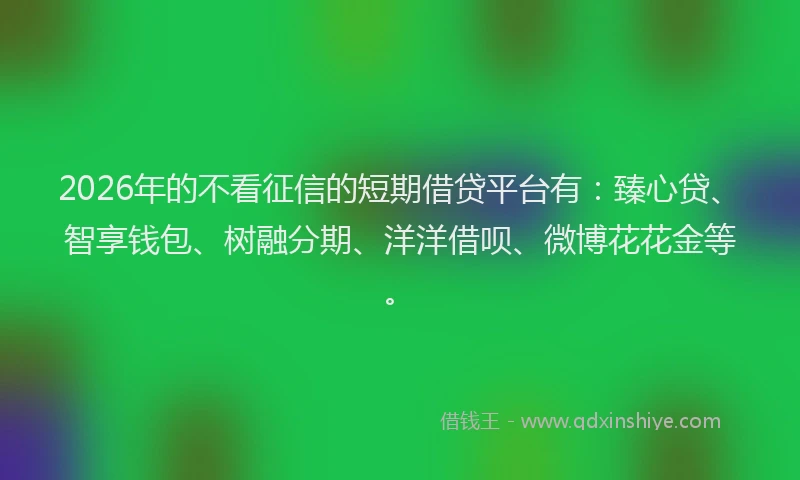 2026年的不看征信的短期借贷平台有：臻心贷、智享钱包、树融分期、洋洋借呗、微博花花金等。