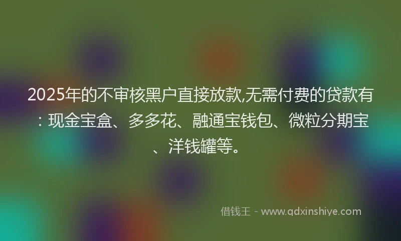 2025年的不审核黑户直接放款,无需付费的贷款有：现金宝盒、多多花、融通宝钱包、微粒分期宝、洋钱罐等。