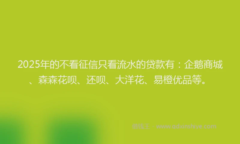 2025年的不看征信只看流水的贷款有：企鹅商城、森森花呗、还呗、大洋花、易橙优品等。
