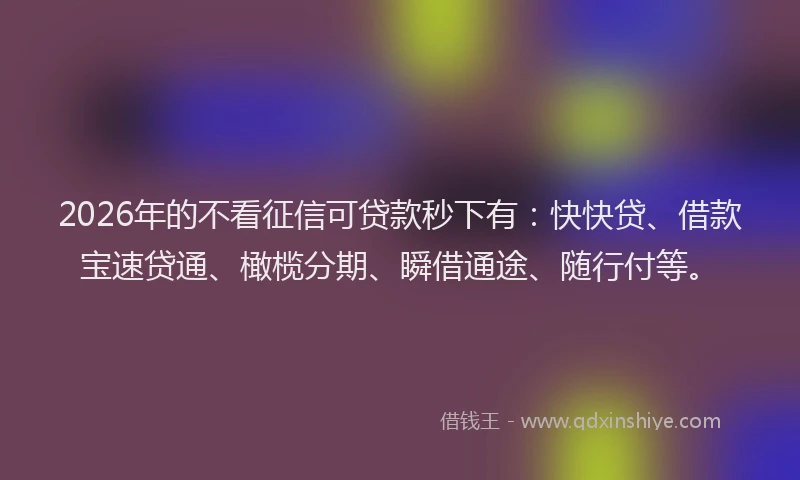 2026年的不看征信可贷款秒下有：快快贷、借款宝速贷通、橄榄分期、瞬借通途、随行付等。