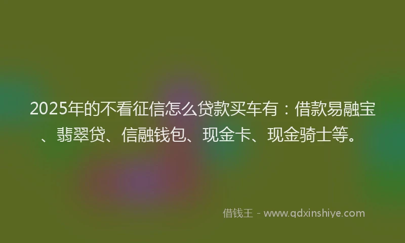 2025年的不看征信怎么贷款买车有：借款易融宝、翡翠贷、信融钱包、现金卡、现金骑士等。