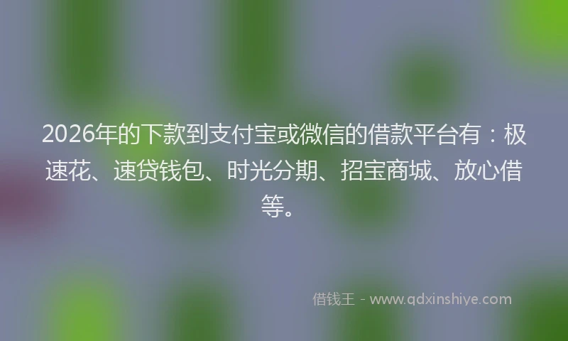 2026年的下款到支付宝或微信的借款平台有：极速花、速贷钱包、时光分期、招宝商城、放心借等。