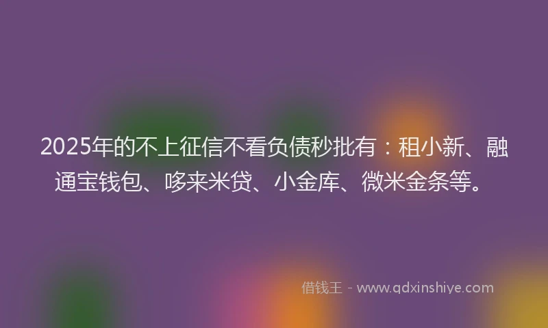 2025年的不上征信不看负债秒批有：租小新、融通宝钱包、哆来米贷、小金库、微米金条等。