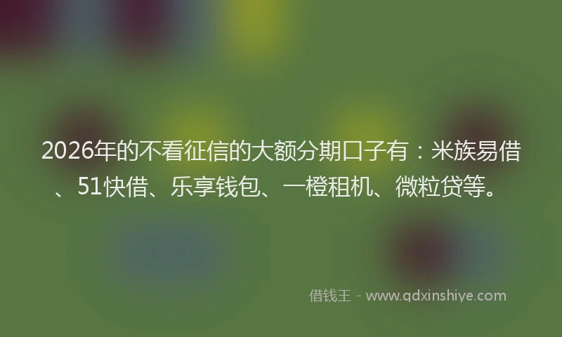 2026年的不看征信的大额分期口子有：米族易借、51快借、乐享钱包、一橙租机、微粒贷等。