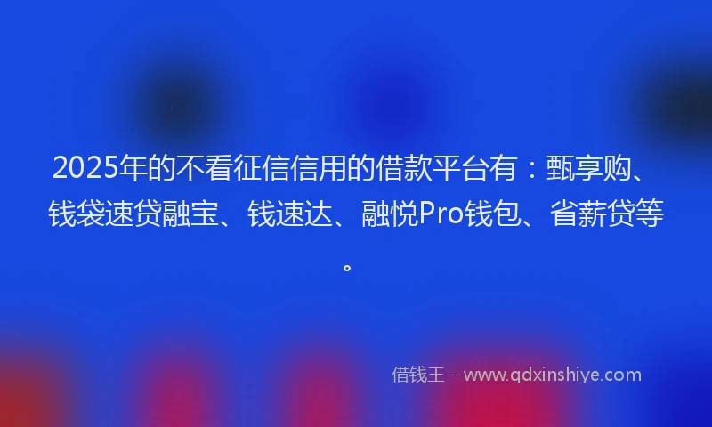 2025年的不看征信信用的借款平台有：甄享购、钱袋速贷融宝、钱速达、融悦Pro钱包、省薪贷等。