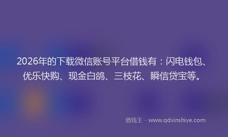 2026年的下载微信账号平台借钱有:闪电钱包、优乐快购、现金白鸽、三枝花、瞬信贷宝等。