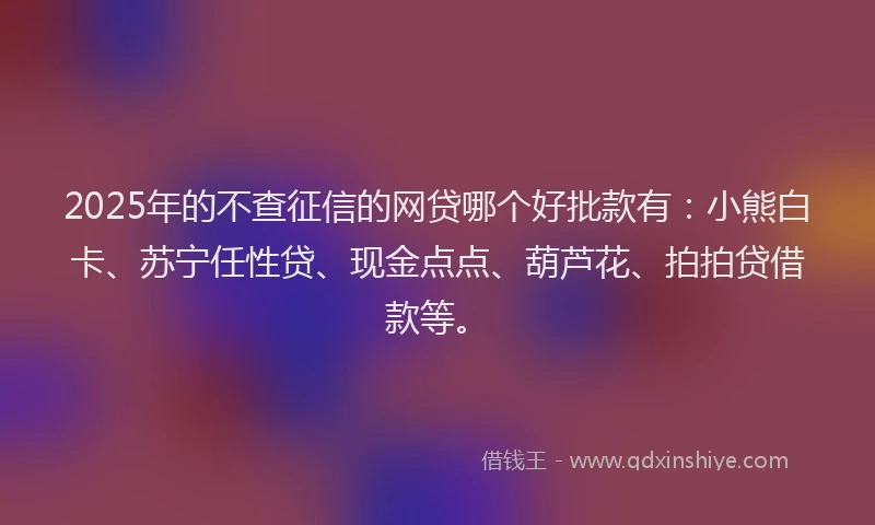 2025年的不查征信的网贷哪个好批款有：小熊白卡、苏宁任性贷、现金点点、葫芦花、拍拍贷借款等。