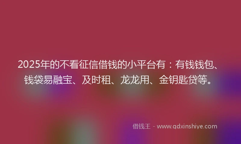 2025年的不看征信借钱的小平台有：有钱钱包、钱袋易融宝、及时租、龙龙用、金钥匙贷等。