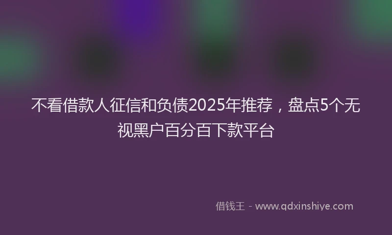 不看借款人征信和负债2025年推荐,盘点5个无视黑户百分百下款平台