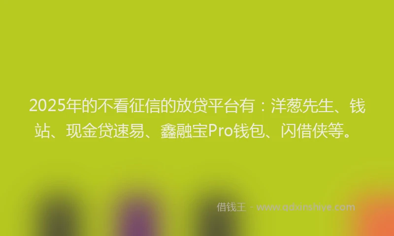 2025年的不看征信的放贷平台有：洋葱先生、钱站、现金贷速易、鑫融宝Pro钱包、闪借侠等。