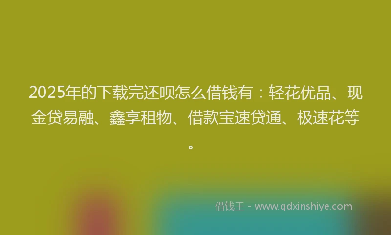 2025年的下载完还呗怎么借钱有：轻花优品、现金贷易融、鑫享租物、借款宝速贷通、极速花等。
