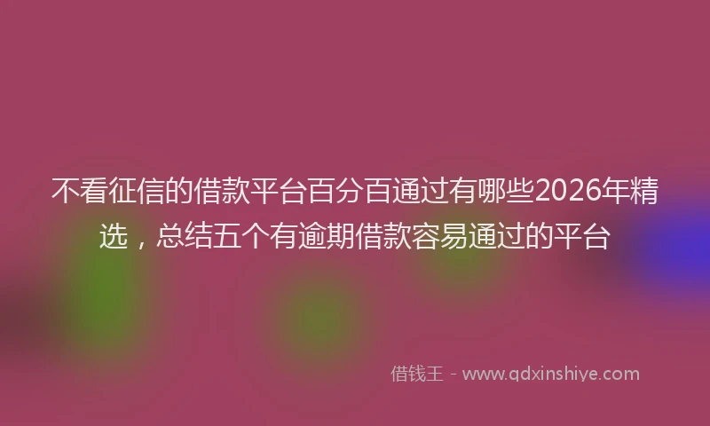 不看征信的借款平台百分百通过有哪些2026年精选,总结五个有逾期借款容易通过的平台
