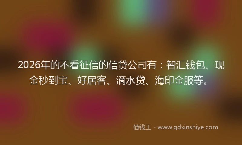 2026年的不看征信的信贷公司有：智汇钱包、现金秒到宝、好居客、滴水贷、海印金服等。