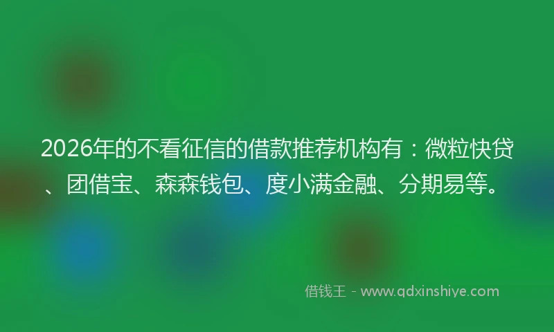 2026年的不看征信的借款推荐机构有:微粒快贷、团借宝、森森钱包、度小满金融、分期易等。