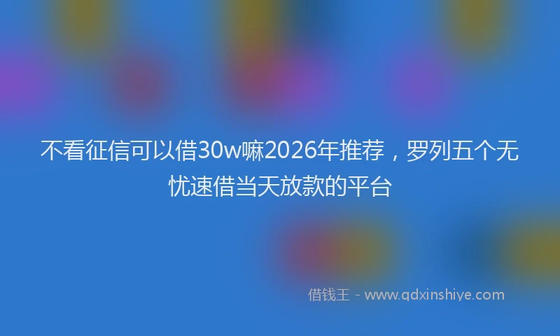 不看征信可以借30w嘛2026年推荐，罗列五个无忧速借当天放款的平台
