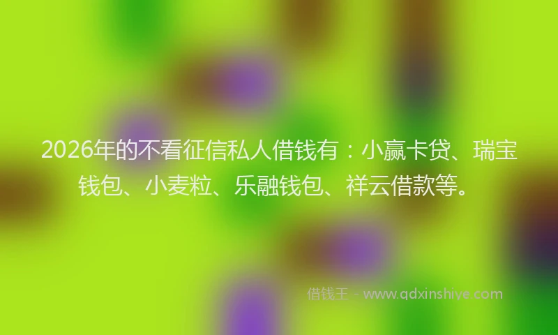 2026年的不看征信私人借钱有：小赢卡贷、瑞宝钱包、小麦粒、乐融钱包、祥云借款等。