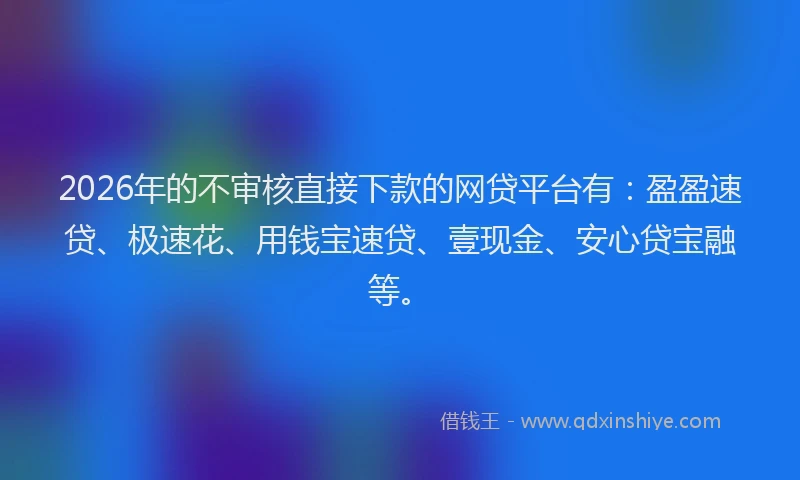 2026年的不审核直接下款的网贷平台有：盈盈速贷、极速花、用钱宝速贷、壹现金、安心贷宝融等。