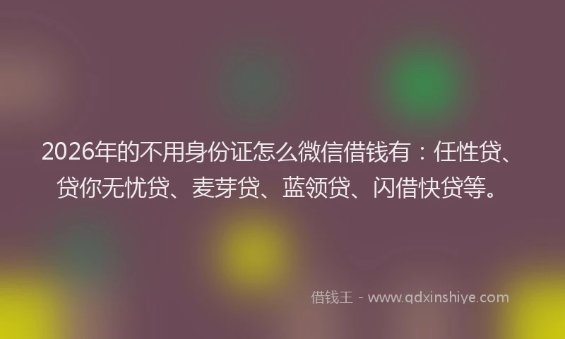 2026年的不用身份证怎么微信借钱有:任性贷、贷你无忧贷、麦芽贷、蓝领贷、闪借快贷等。