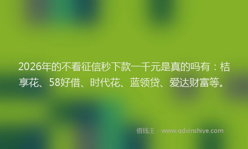 2026年的不看征信秒下款一千元是真的吗有:桔享花、58好借、时代花、蓝领贷、爱达财富等。