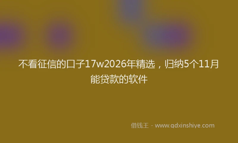 不看征信的口子17w2026年精选，归纳5个11月能贷款的软件