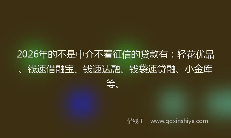 2026年的不是中介不看征信的贷款有：轻花优品、钱速借融宝、钱速达融、钱袋速贷融、小金库等。
