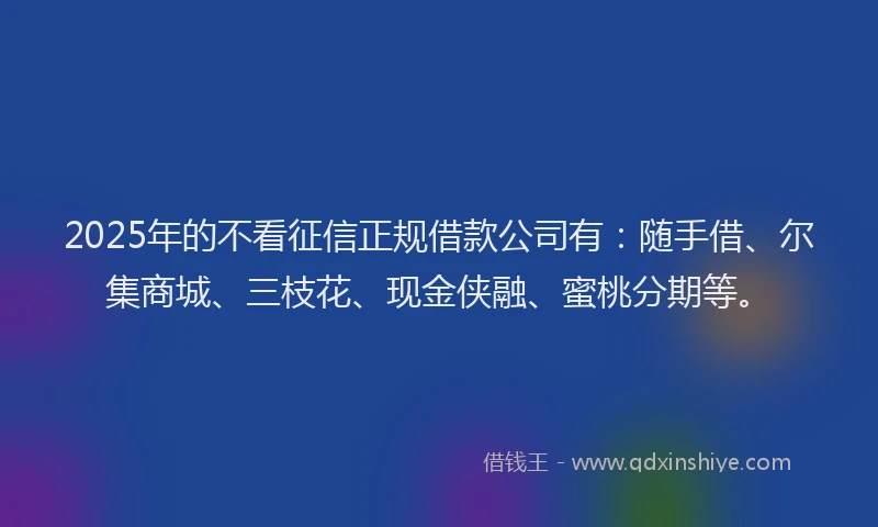 2025年的不看征信正规借款公司有：随手借、尔集商城、三枝花、现金侠融、蜜桃分期等。
