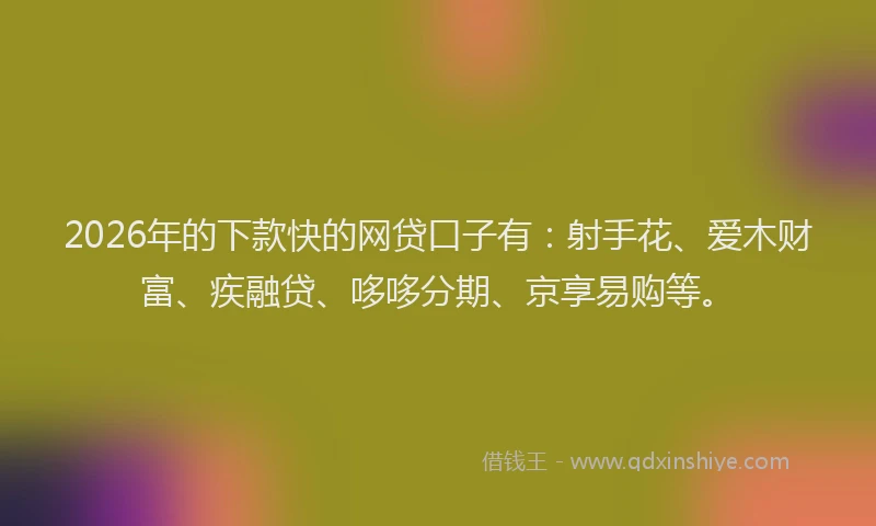 2026年的下款快的网贷口子有：射手花、爱木财富、疾融贷、哆哆分期、京享易购等。