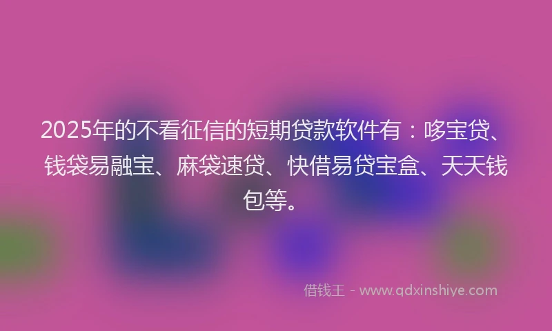 2025年的不看征信的短期贷款软件有：哆宝贷、钱袋易融宝、麻袋速贷、快借易贷宝盒、天天钱包等。