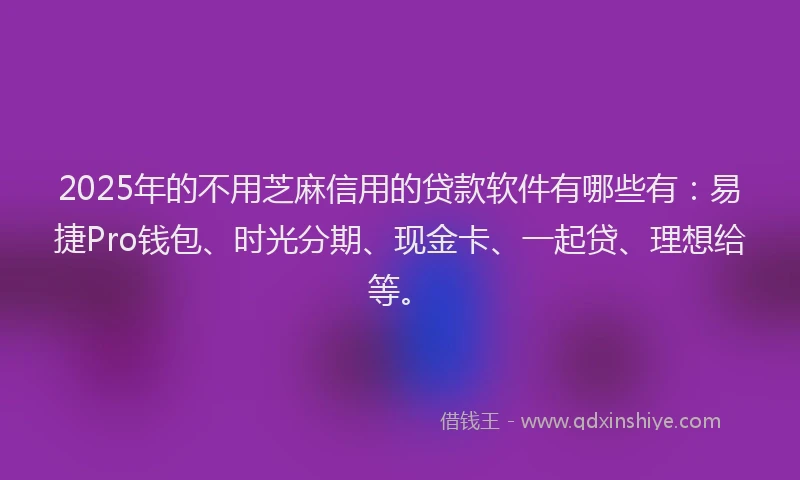 2025年的不用芝麻信用的贷款软件有哪些有：易捷Pro钱包、时光分期、现金卡、一起贷、理想给等。