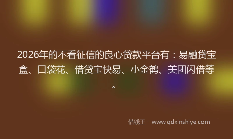 2026年的不看征信的良心贷款平台有：易融贷宝盒、口袋花、借贷宝快易、小金鹤、美团闪借等。