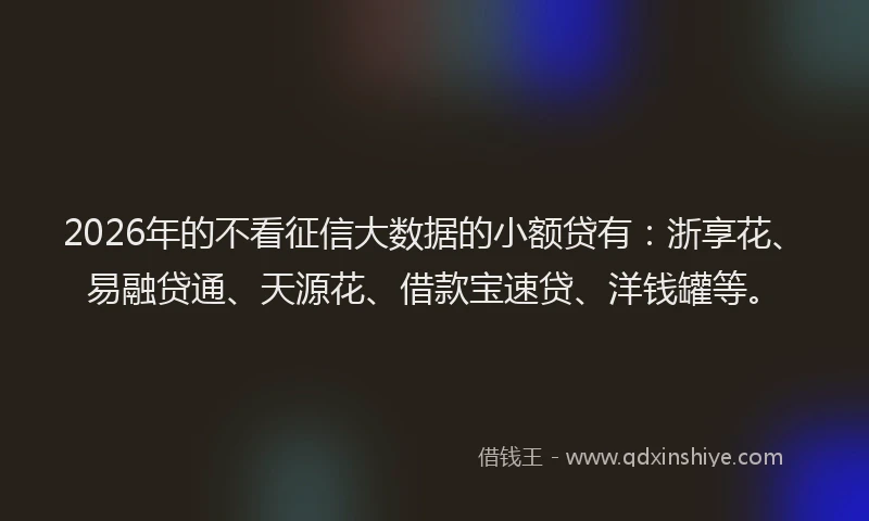 2026年的不看征信大数据的小额贷有：浙享花、易融贷通、天源花、借款宝速贷、洋钱罐等。