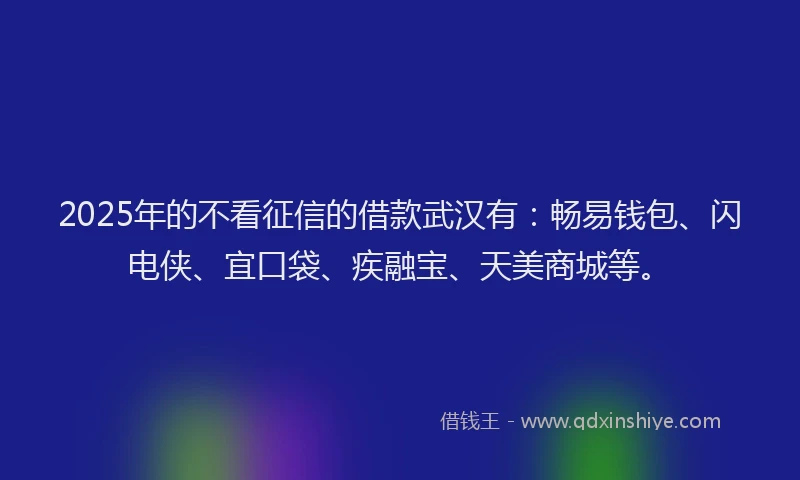 2025年的不看征信的借款武汉有：畅易钱包、闪电侠、宜口袋、疾融宝、天美商城等。