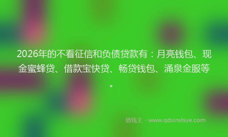 2026年的不看征信和负债贷款有：月亮钱包、现金蜜蜂贷、借款宝快贷、畅贷钱包、涌泉金服等。