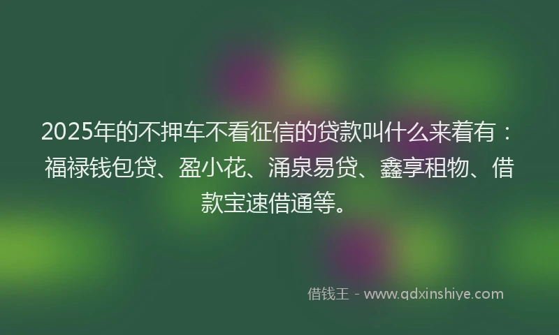 2025年的不押车不看征信的贷款叫什么来着有：福禄钱包贷、盈小花、涌泉易贷、鑫享租物、借款宝速借通等。